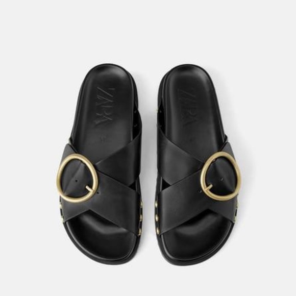 Zara Leather Buckle Sandals - Picture 1 of 7